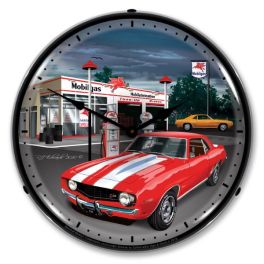 1969 Camaro Mobilgas LED Wall Clock  Illuminated not Neon