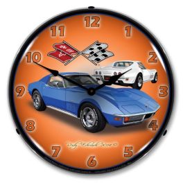 1971 Corvette Stingray Blue LED Wall Clock Illuminated not Neon