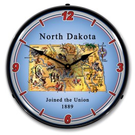 State of North Dakota LED Wall Clock Illuminated not Neon