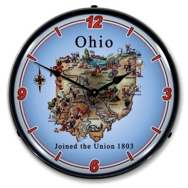 State of Ohio LED Wall Clock Illuminated not Neon