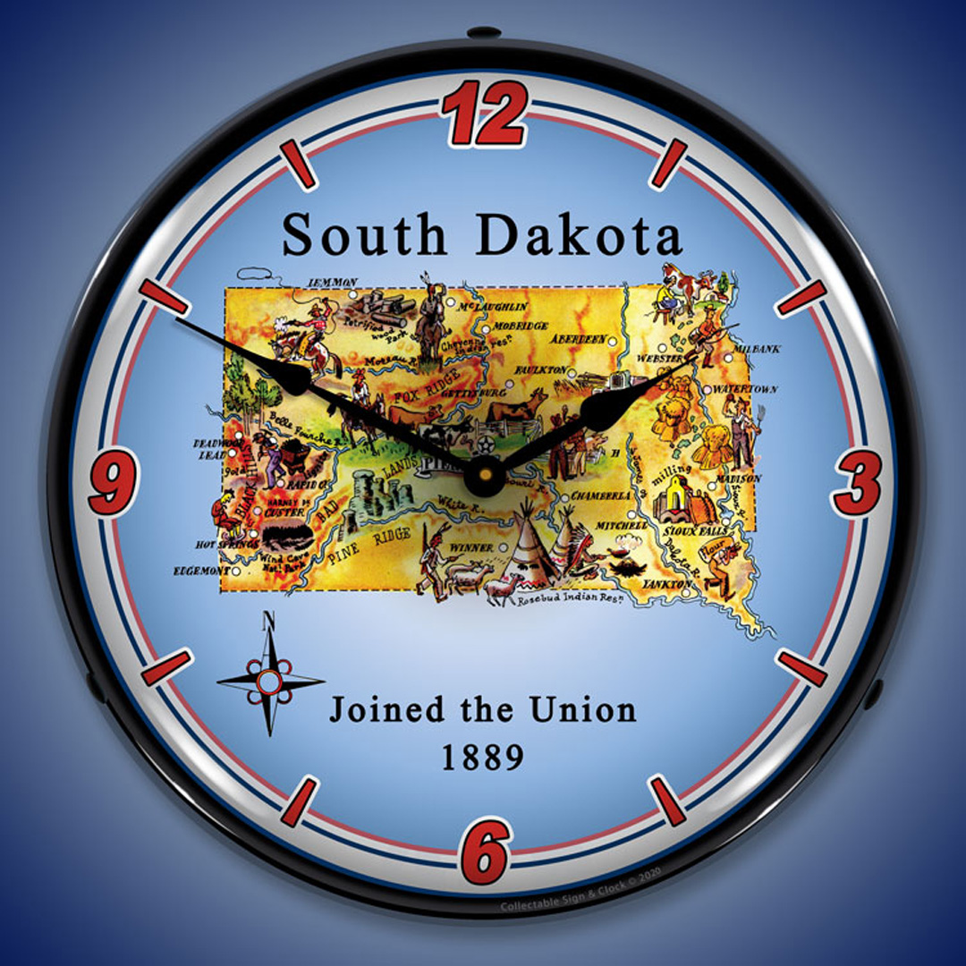 State of South Dakota LED Wall Clock Illuminated not Neon 2 State of South Dakota LED Wall Clock Illuminated not Neon - Image 2