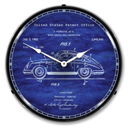 Porsche 356 Patent LED Wall Clock Illuminated not Neon