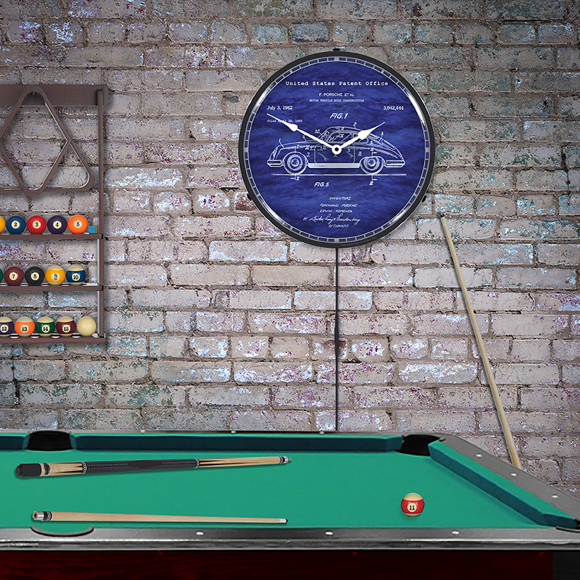 Porsche 356 Patent LED Wall Clock Illuminated not Neon 3 Porsche 356 Patent LED Wall Clock Illuminated not Neon - Image 3