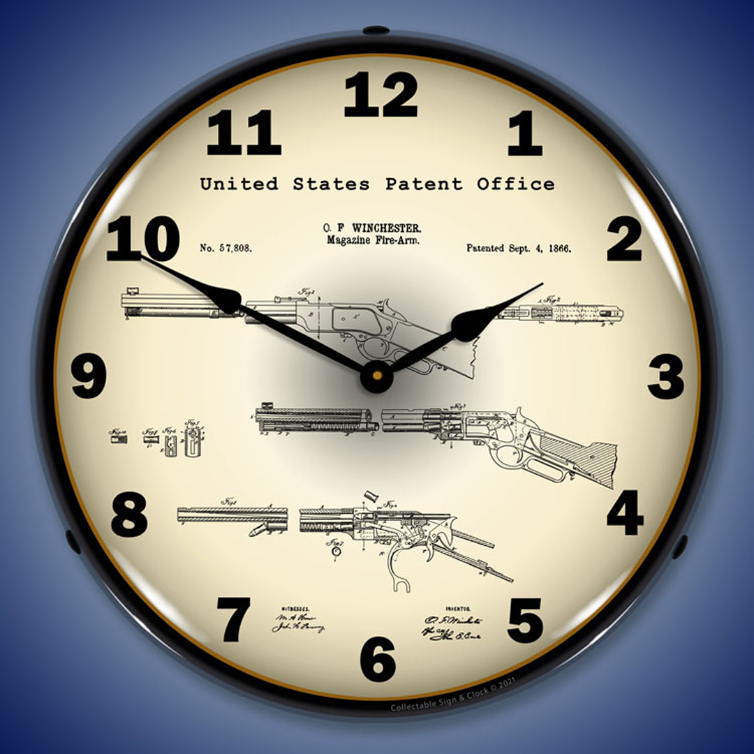 Winchester Lever Action Rifle 1866 Patent LED Wall Clock Illuminated not Neon 2 Winchester Lever Action Rifle 1866 Patent LED Wall Clock Illuminated not Neon - Image 2
