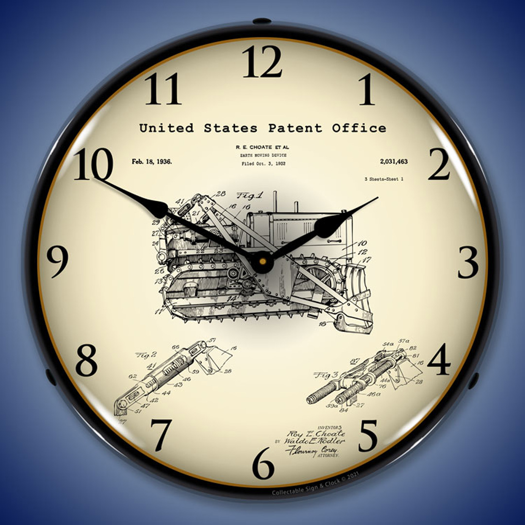 Earth Moving Bulldozer 1932 Patent LED Wall Clock Illuminated not Neon 2 Earth Moving Bulldozer 1932 Patent LED Wall Clock Illuminated not Neon - Image 2