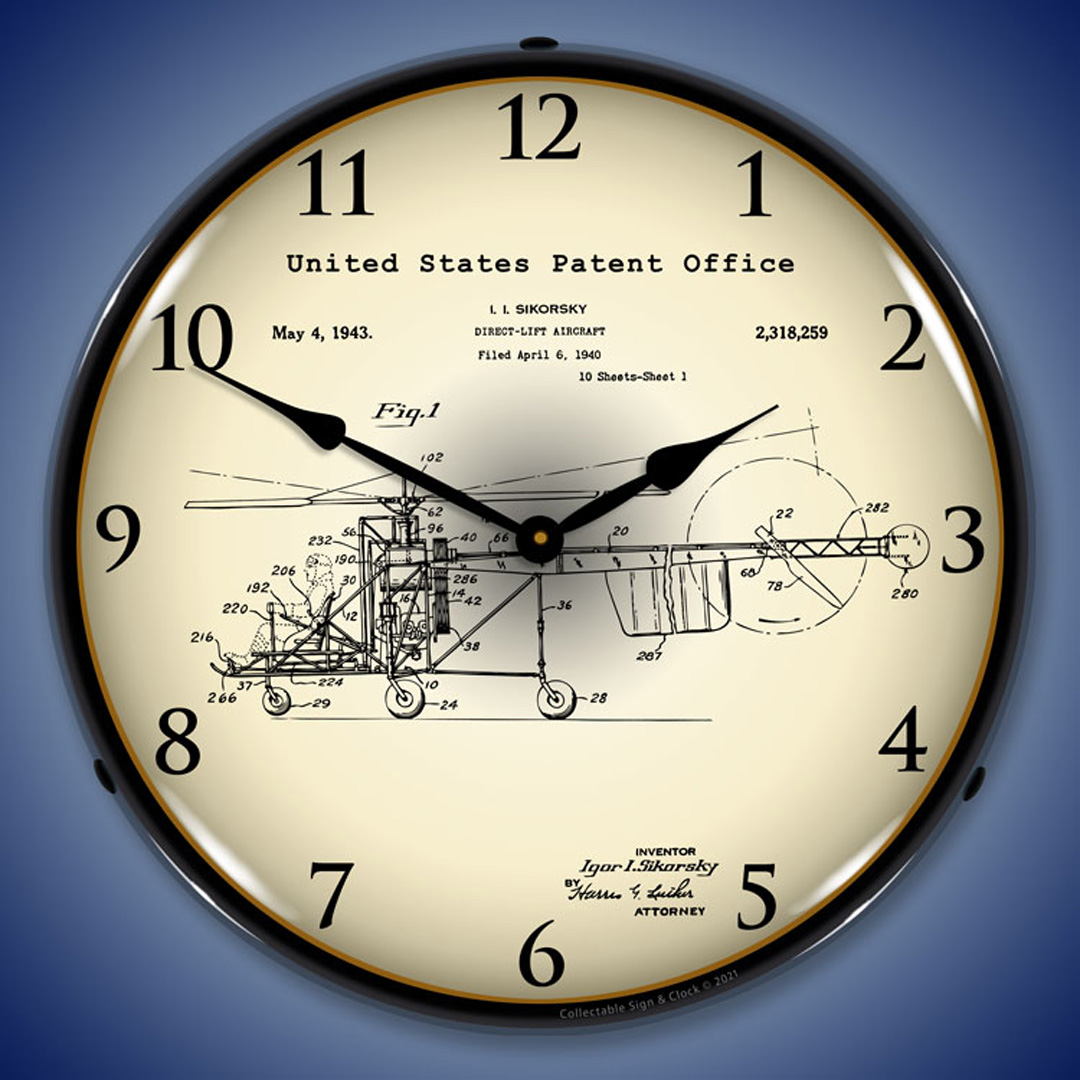 Sikorsky Helicopter 1940 Patent LED Wall Clock Illuminated not Neon 2 Sikorsky Helicopter 1940 Patent LED Wall Clock Illuminated not Neon - Image 2