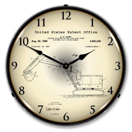 Backhoe Excavator 1969 Patent  LED Wall Clock Illuminated not Neon