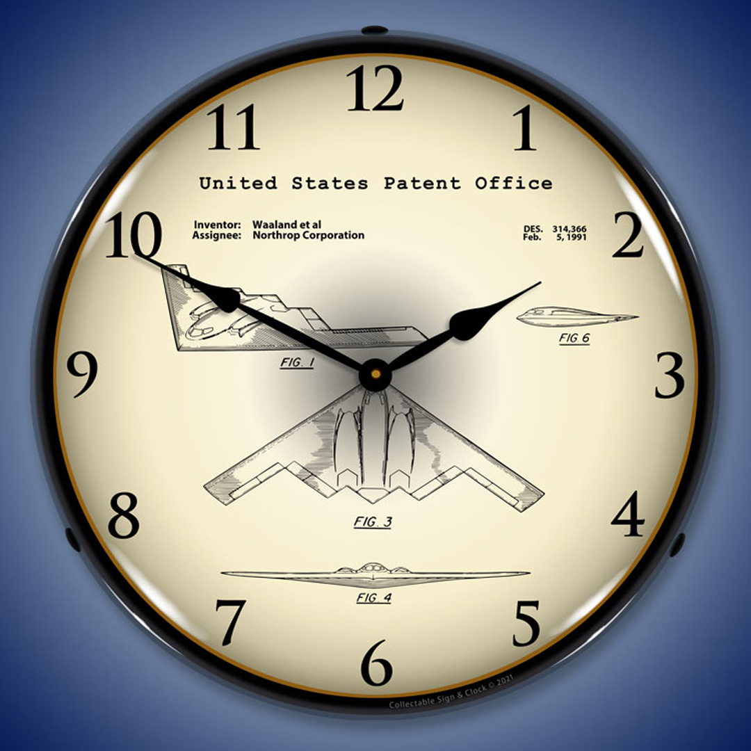 Northrop B-2 Spirit Stealth Bomber 1991 Patent LED Wall Clock Illuminated not Neon 2 Northrop B-2 Spirit Stealth Bomber 1991 Patent LED Wall Clock Illuminated not Neon - Image 2
