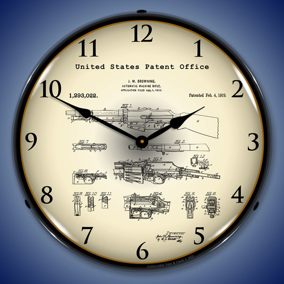 B.A.R. Browning Automatic Rifle 1919 Patent LED Wall Clock Illuminated not Neon 2 B.A.R. Browning Automatic Rifle 1919 Patent LED Wall Clock Illuminated not Neon - Image 2
