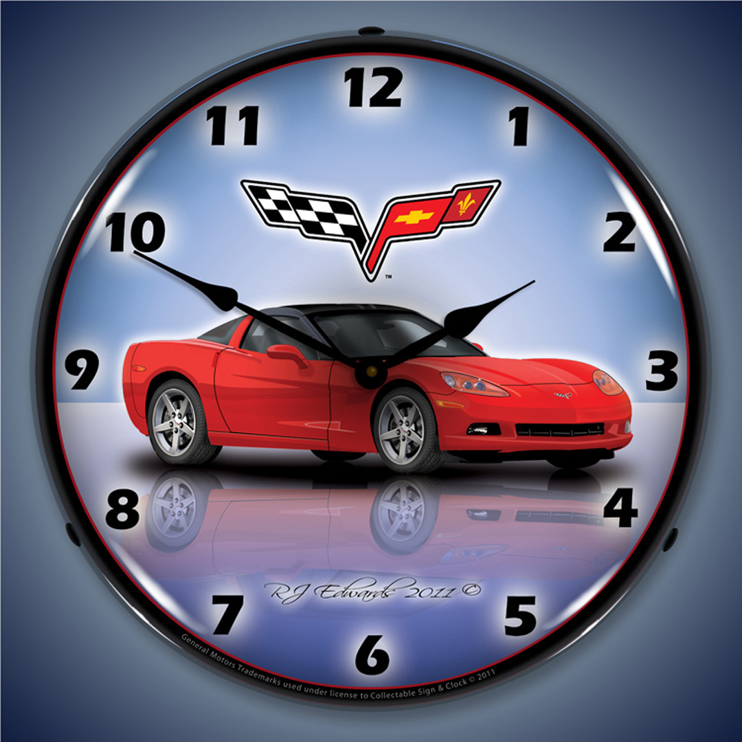 C6 Corvette Torch Red LED Wall Clock Illuminated not Neon 2 C6 Corvette Torch Red LED Wall Clock Illuminated not Neon - Image 2