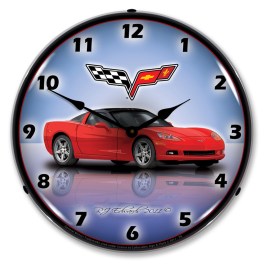 C6 Corvette Torch Red LED Wall Clock Illuminated not Neon