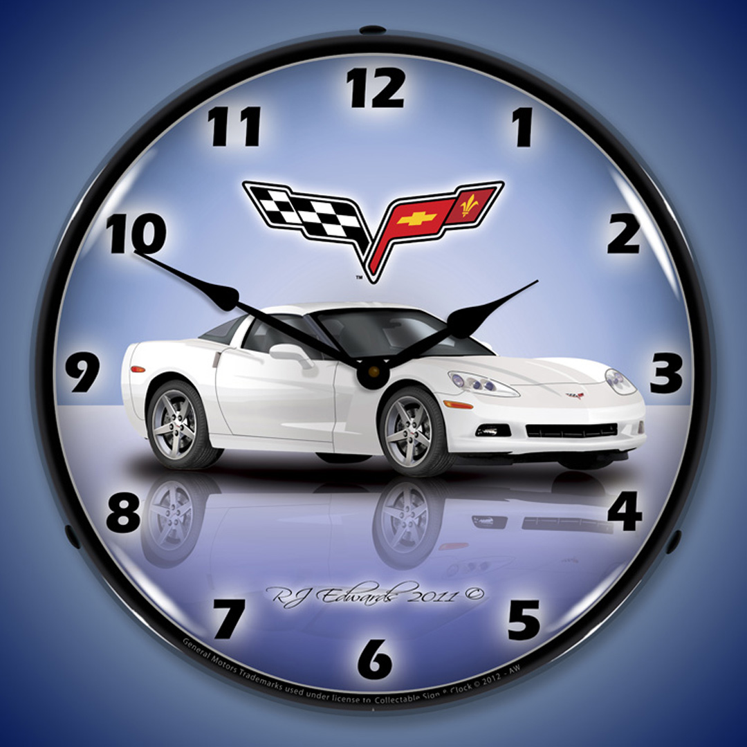 C6 Corvette Arctic White LED Lighted Premium Wall Clock 2 C6 Corvette Arctic White LED Lighted Premium Wall Clock - Image 2