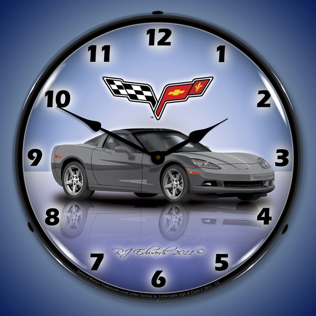 C6 Corvette Cyber Grey LED Wall Clock Illuminated not Neon 2 C6 Corvette Cyber Grey LED Wall Clock Illuminated not Neon - Image 2