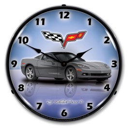 C6 Corvette Cyber Grey LED Wall Clock Illuminated not Neon