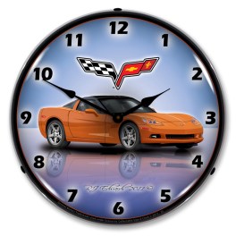 C6 Corvette Inferno Orange LED Wall Clock Illuminated not Neon
