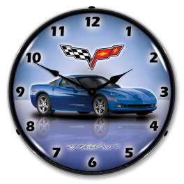 C6 Corvette Jetstream Blue LED Wall Clock Illuminated not Neon