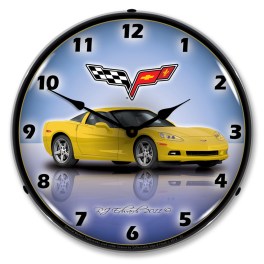 C6 Corvette Velocity Yellow LED Wall Clock Illuminated not Neon