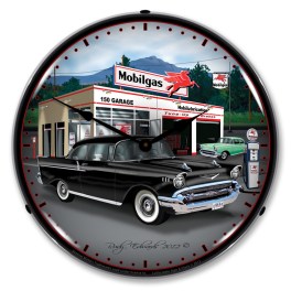 1957 Chevy Mobilgas LED Wall Clock Illuminated not Neon
