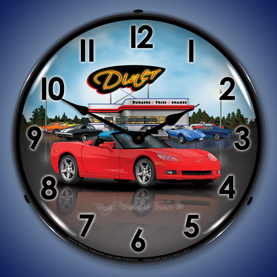 C6 Corvette Convertible Diner LED Wall Clock - Thumbnail 2