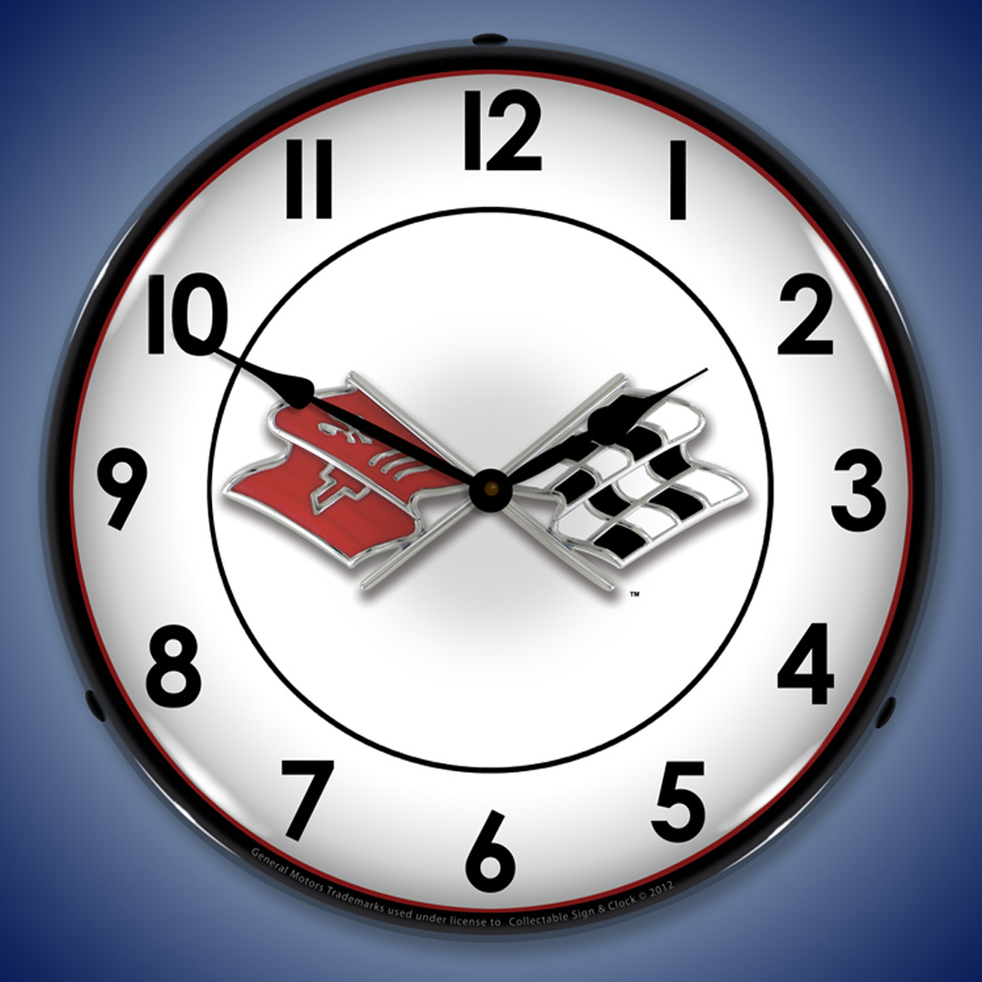 Corvette Flags LED Wall Clock Illuminated not Neon 2 Corvette Flags LED Wall Clock Illuminated not Neon - Image 2