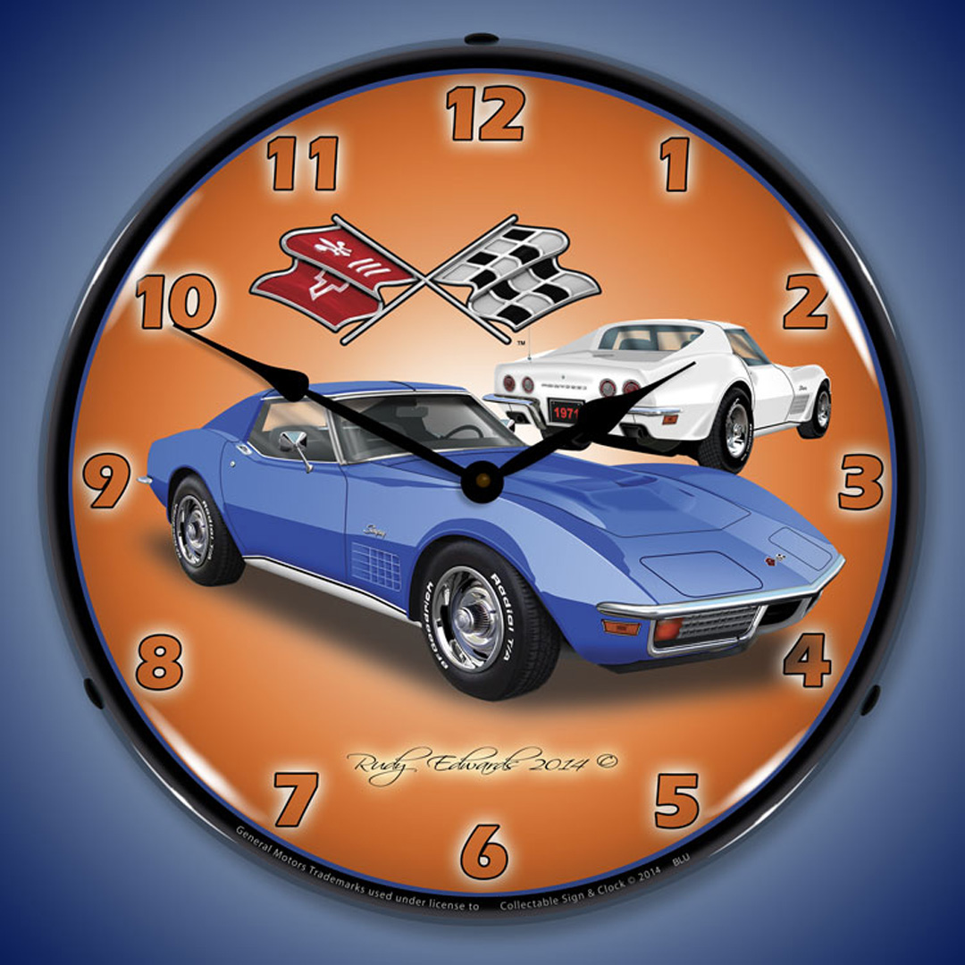 1971 Corvette Stingray Blue LED Wall Clock Illuminated not Neon 2 1971 Corvette Stingray Blue LED Wall Clock Illuminated not Neon - Image 2