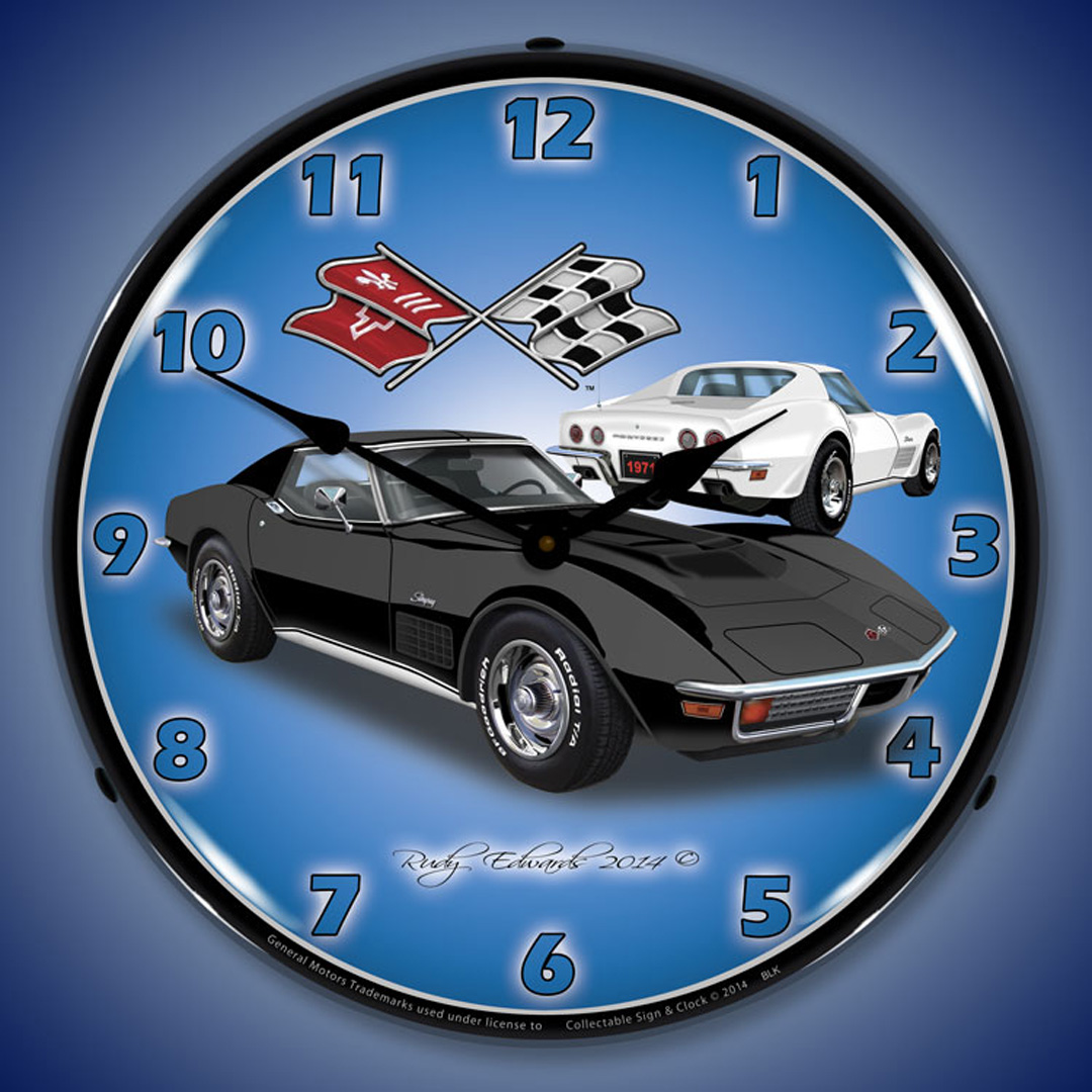 1971 Corvette Stingray Black LED Wall Clock Illuminated not Neon 2 1971 Corvette Stingray Black LED Wall Clock Illuminated not Neon - Image 2