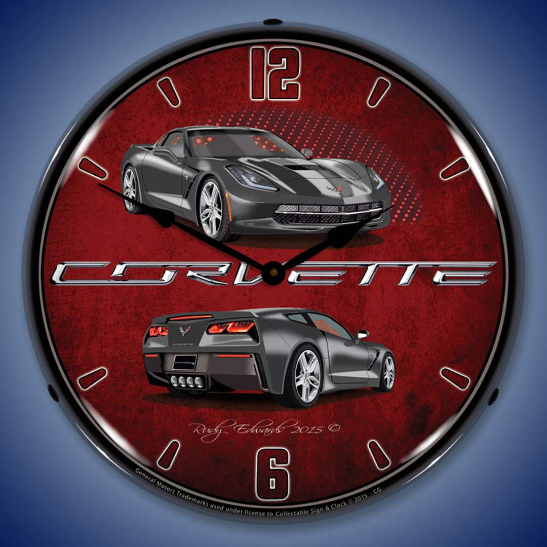 C7 Corvette Cyber Grey LED Wall Clock Illuminated not Neon 2 C7 Corvette Cyber Grey LED Wall Clock Illuminated not Neon - Image 2