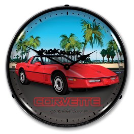 C4 Red Corvette LED Wall Clock Illuminated not Neon