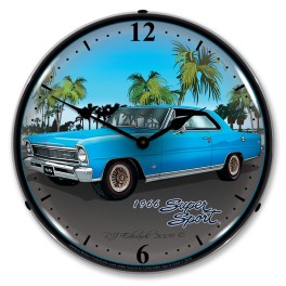 1966 Nova ( blue ) LED Wall Clock  Illuminated not Neon