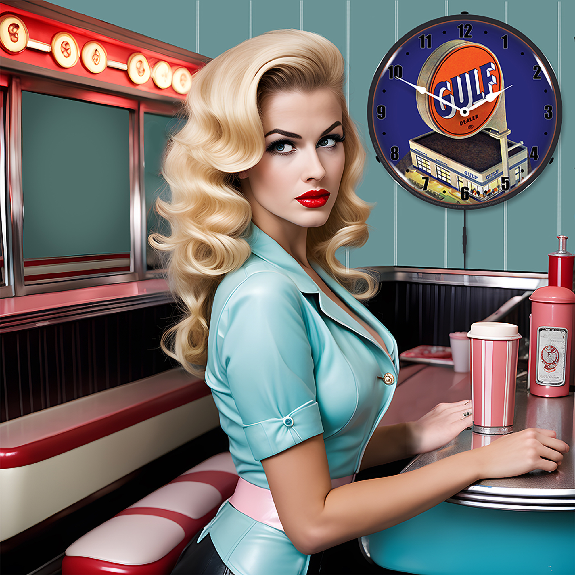Gulf Station 1960 LED Wall Clock Illuminated not Neon 4 Gulf Station 1960 LED Wall Clock Illuminated not Neon - Image 4