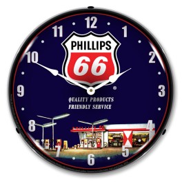 Phillips 66 Gas Station 1 LED Wall Clock Illuminated not Neon