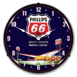 Phillips 66 Gas Station 2 LED Wall Clock Illuminated not Neon