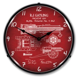 Gatling Gun Patent LED Wall Clock Illuminated not Neon