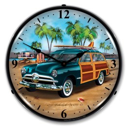 Woody Surfer Wagon LED Lighted Premium Wall Clock