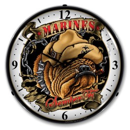 Marines Bulldog LED Wall Clock Illuminated not Neon