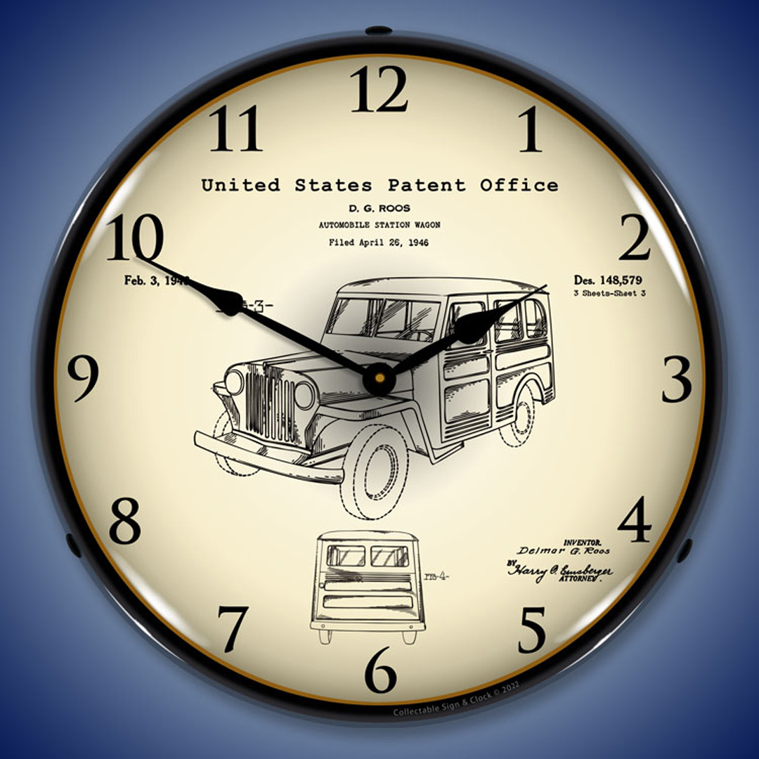 1946 Willys Jeep Station Wagon Patent LED Wall Clock Illuminated not Neon 2 1946 Willys Jeep Station Wagon Patent LED Wall Clock Illuminated not Neon - Image 2