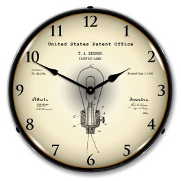 1882 Edison Bulb Patent LED Wall Clock Illuminated not Neon
