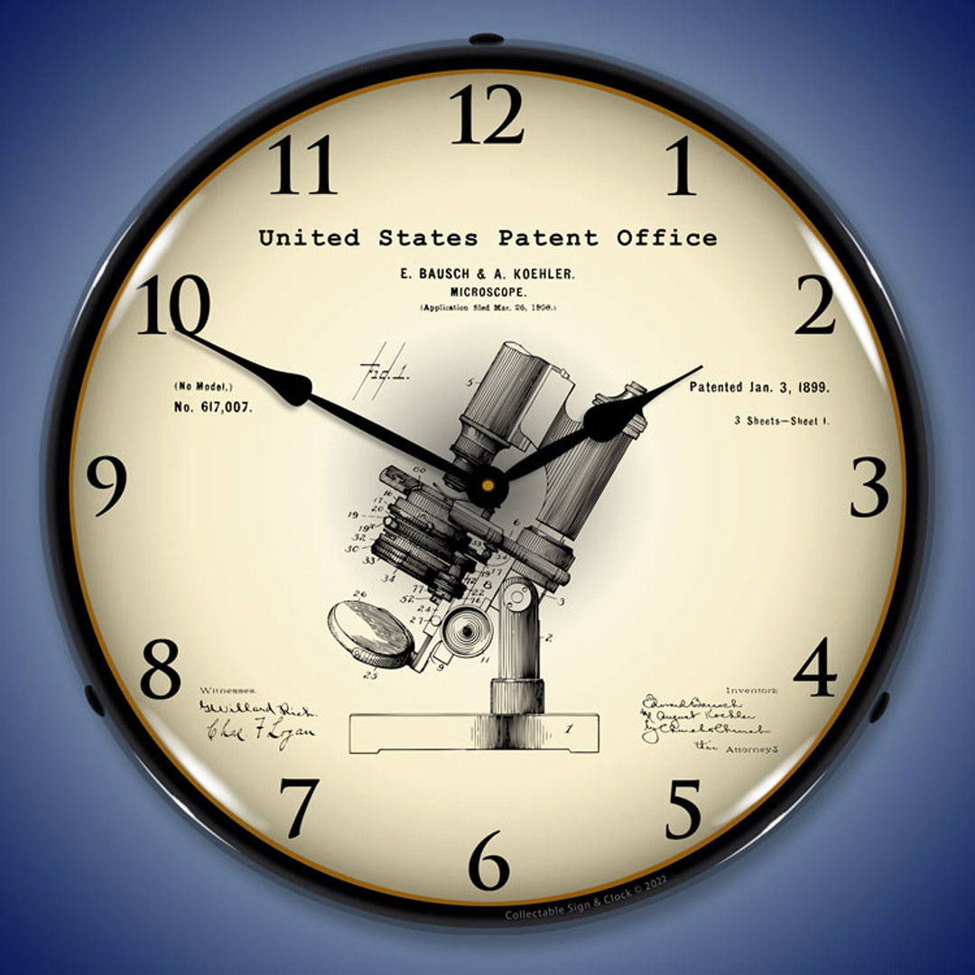 1899 Bausch Microscope Patent LED Wall Clock Illuminated not Neon 2 1899 Bausch Microscope Patent LED Wall Clock Illuminated not Neon - Image 2