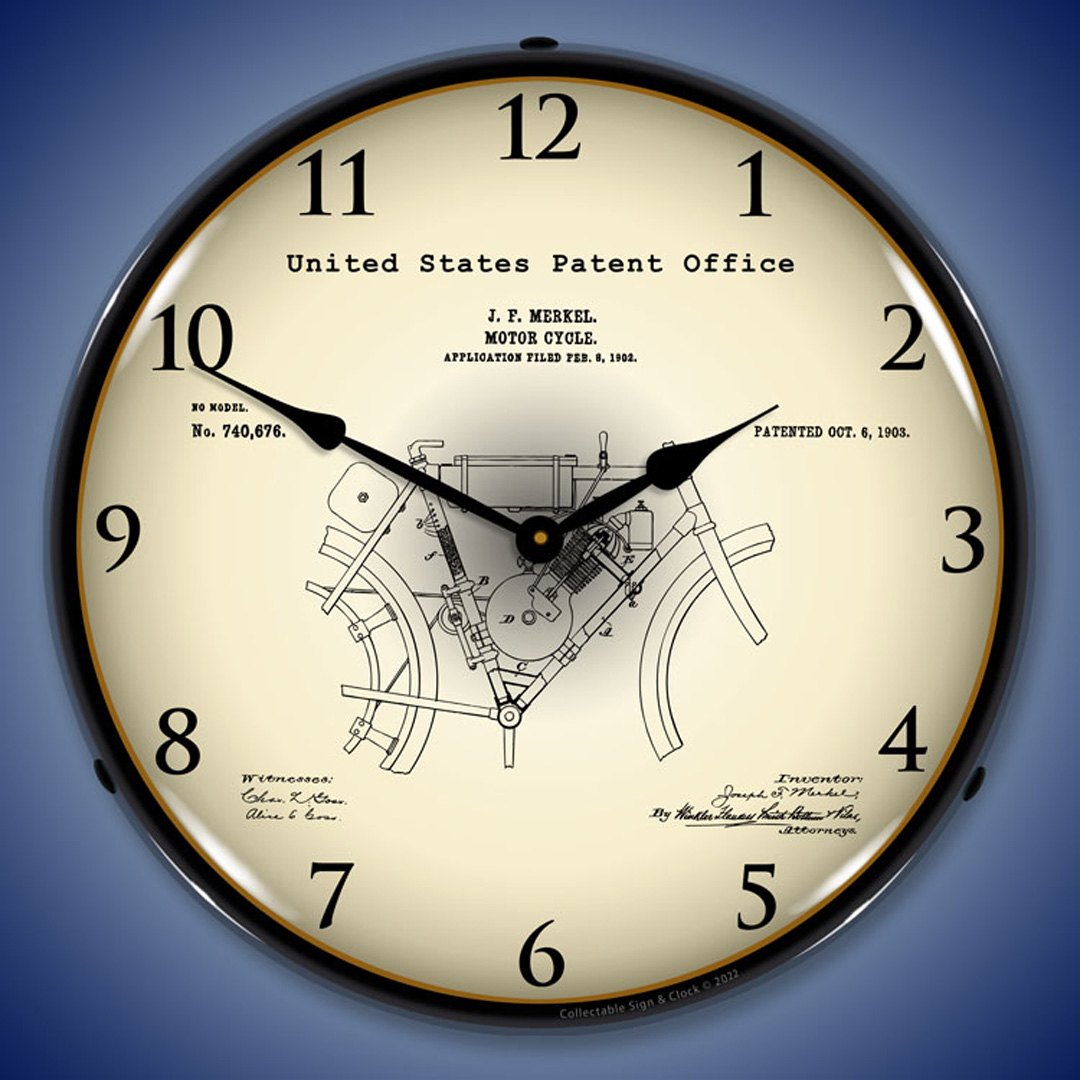 1902 Merkel Motorcycle Patent LED Wall Clock Illuminated not Neon 2 1902 Merkel Motorcycle Patent LED Wall Clock Illuminated not Neon - Image 2