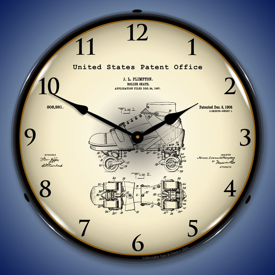 1907 Plimpton Roller Skate Patent LED Wall Clock Illuminated not Neon 2 1907 Plimpton Roller Skate Patent LED Wall Clock Illuminated not Neon - Image 2