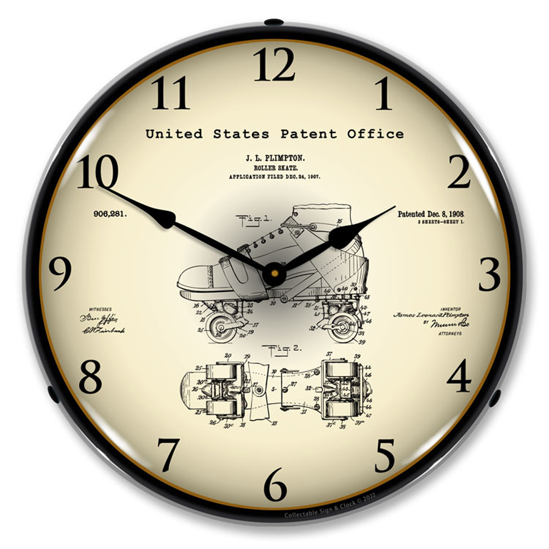 1907 Plimpton Roller Skate Patent LED Wall Clock Illuminated not Neon 1 1907 Plimpton Roller Skate Patent LED Wall Clock Illuminated not Neon