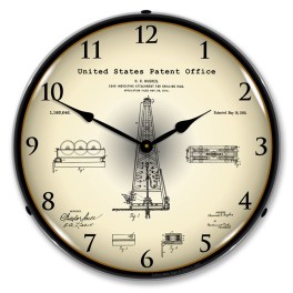 1916 Howard Hughes Oil Drilling Rig Patent LED Wall Clock Illuminated not Neon