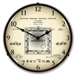 1935 Monopoly Game Patent LED Wall Clock Illuminated not Neon