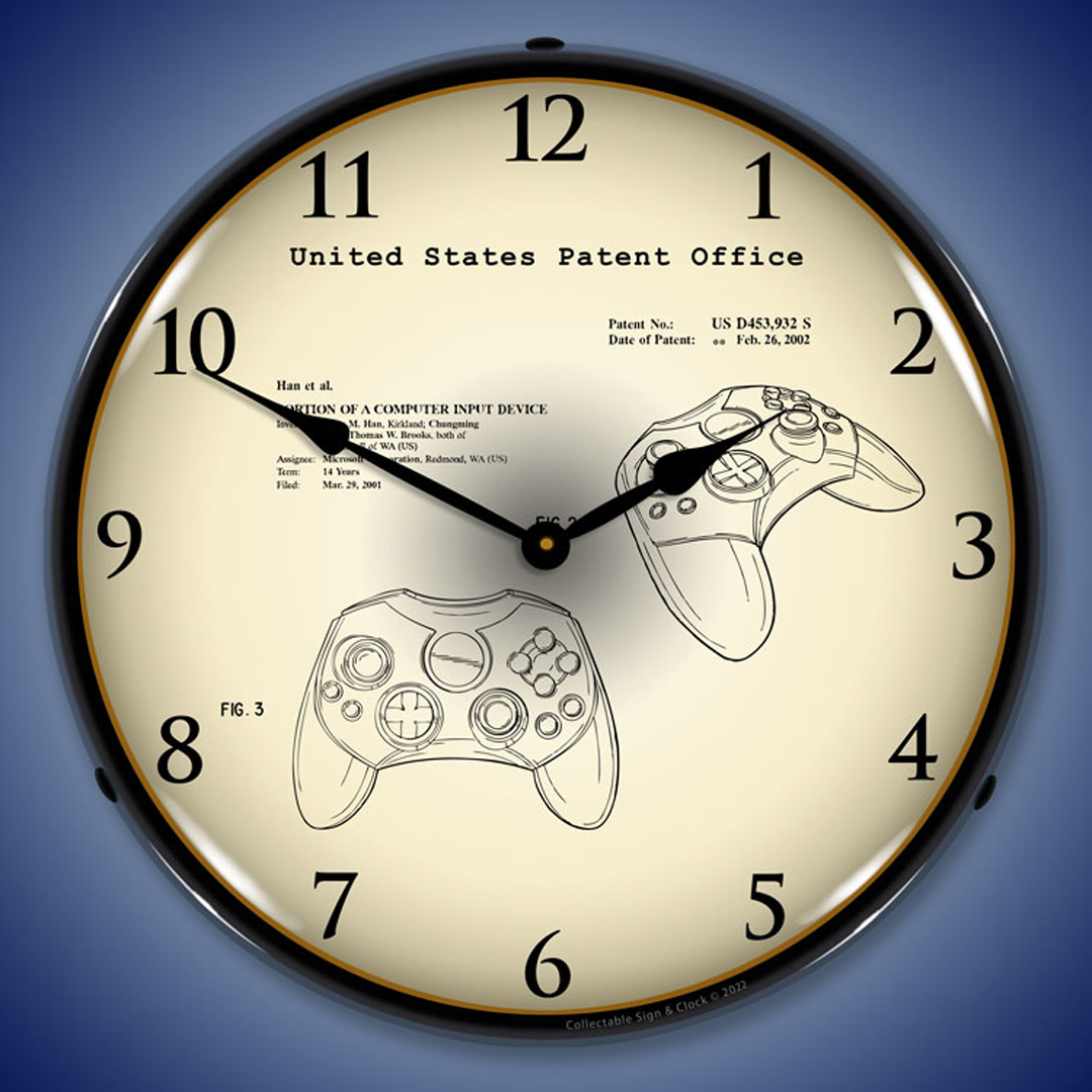 Microsoft XBox Controller 2001 Patent LED Wall Clock Illuminated not Neon 2 Microsoft XBox Controller 2001 Patent LED Wall Clock Illuminated not Neon - Image 2