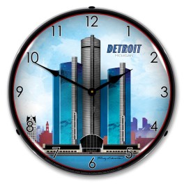 Detroit Skyline LED Wall Clock Illuminated not Neon