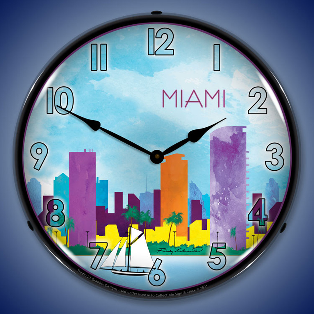 Miami Skyline LED Wall Clock Illuminated not Neon 2 Miami Skyline LED Wall Clock Illuminated not Neon - Image 2
