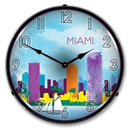 Miami Skyline LED Wall Clock Illuminated not Neon