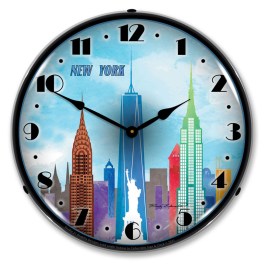 New York Skyline LED Wall Clock Illuminated not Neon