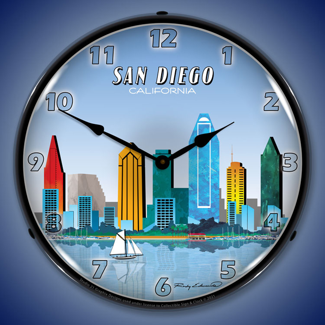 San Diego Skyline LED Wall Clock Illuminated not Neon 2 San Diego Skyline LED Wall Clock Illuminated not Neon - Image 2