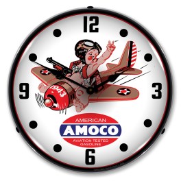 Amoco Aviation LED Wall Clock Illuminated not Neon
